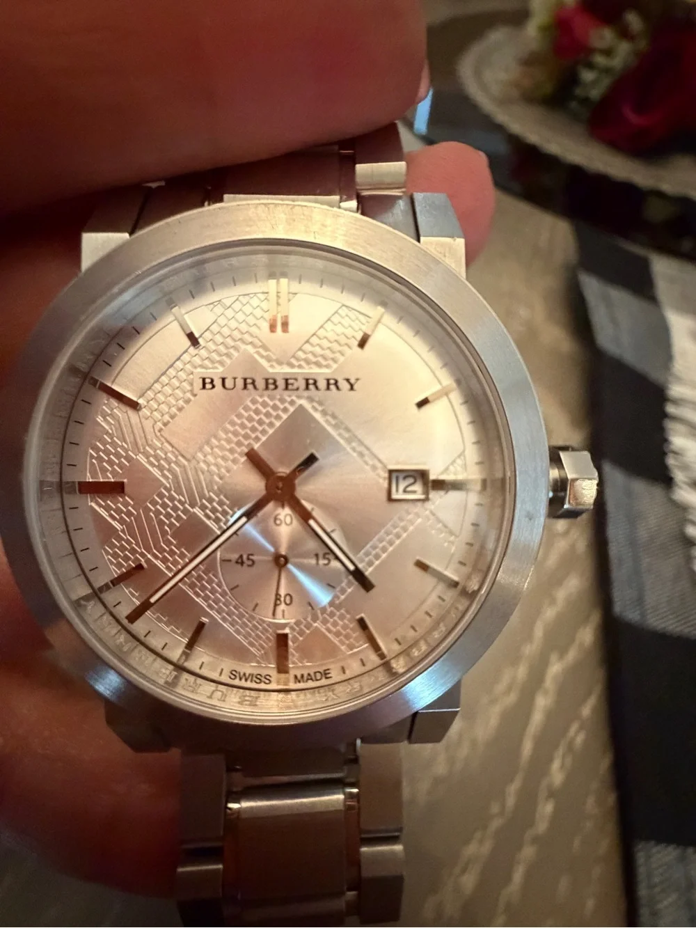 Burberry Silver-Tone Stainless Steel Watch with Champagne Dial